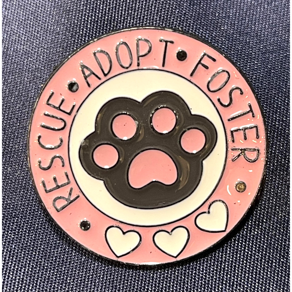 NWOT Rescue Adopt Foster Paw Lapel Pin Brooch Pink Enamel Animal Love Hearts